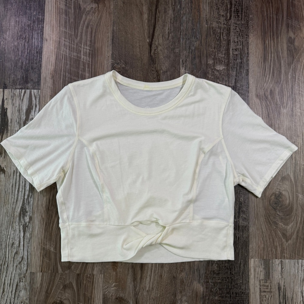 READ NO SIZE Lululemon Crop Cotton Ribbed Band T-Shirt Lemon Sorbet Twist Front